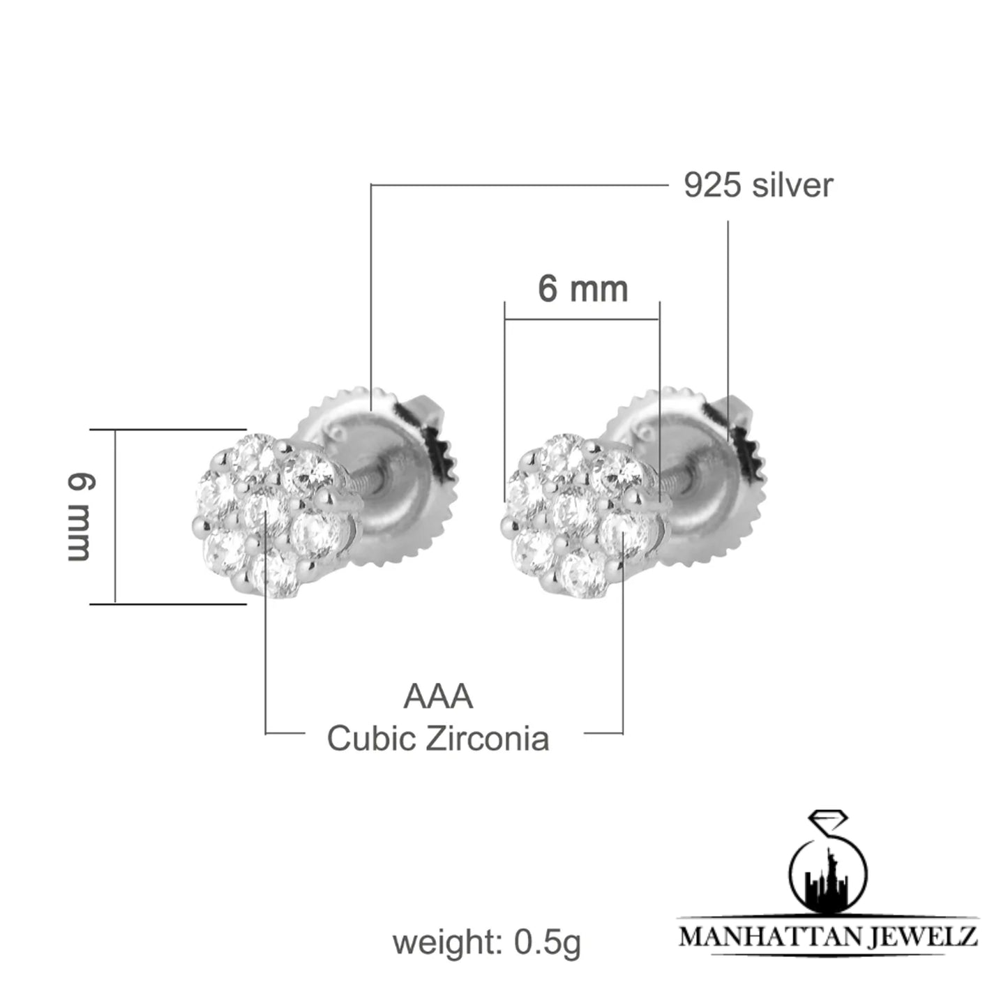 Real Silver CZ Flower Earrings # 9210722