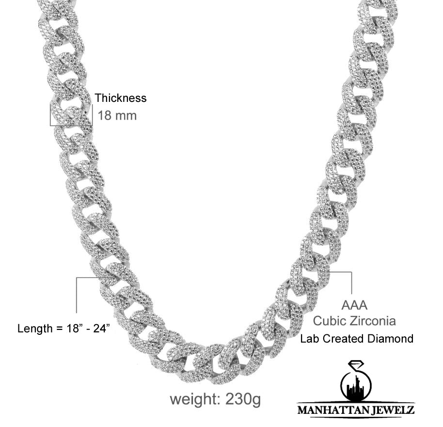 REAL .925 SILVER CZ MIAMI CUBAN 18MM